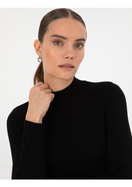 Kadın Siyah Slim Fit Basic Kazak 50315768-VR046 fiyatları