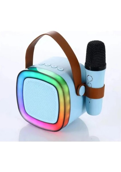 K12 Kablosuz Bluetooth Hoparlör Bej Karaoke 2 Mikrofon Li Ses Efektli Rgb Hd Stereo Ses Usb/sd modelleri