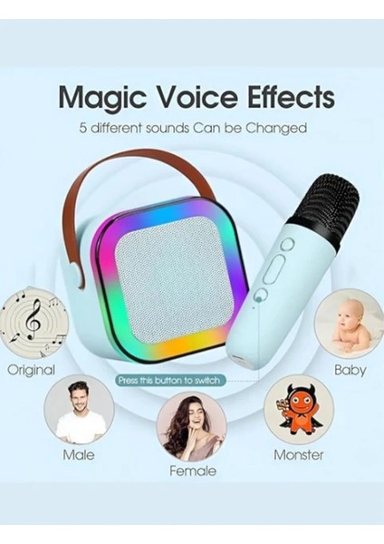 K12 Kablosuz Bluetooth Hoparlör Bej Karaoke 2 Mikrofon Li Ses Efektli Rgb Hd Stereo Ses Usb/sd fırsatları