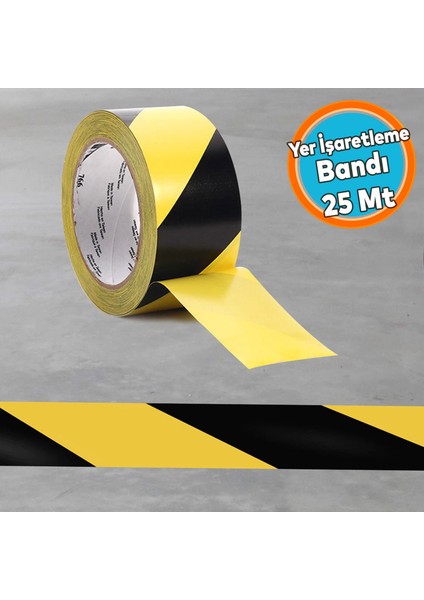 Sarı-Siyah Yer Işaretleme Bandı Pvc Emniyet Zemin Ikaz Bant 50 mm x 25 mt