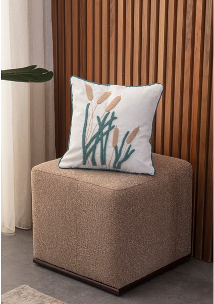 Tekli Çiçekli Punch Işlemeli Nakışlı Dekoratif Premium Kırlent Kılıfı