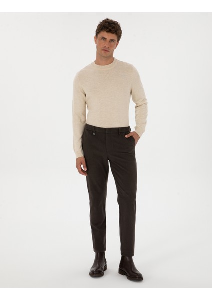 Erkek Kahverengi Slim Fit Flanel Dokulu Kumaş Pantolon 50317639-VR029