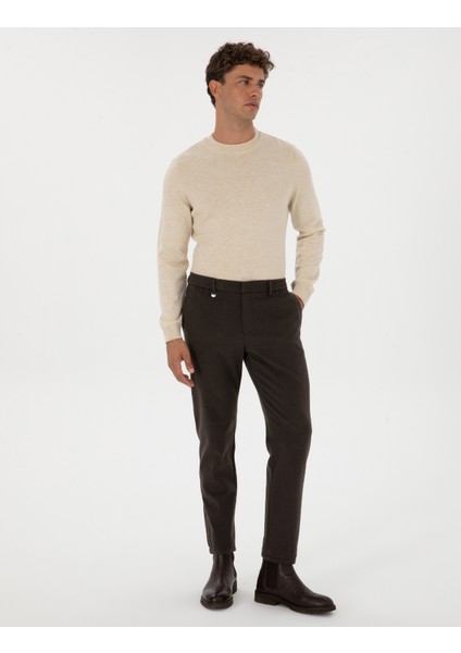 Erkek Kahverengi Slim Fit Flanel Dokulu Kumaş Pantolon 50317639-VR029 modelleri