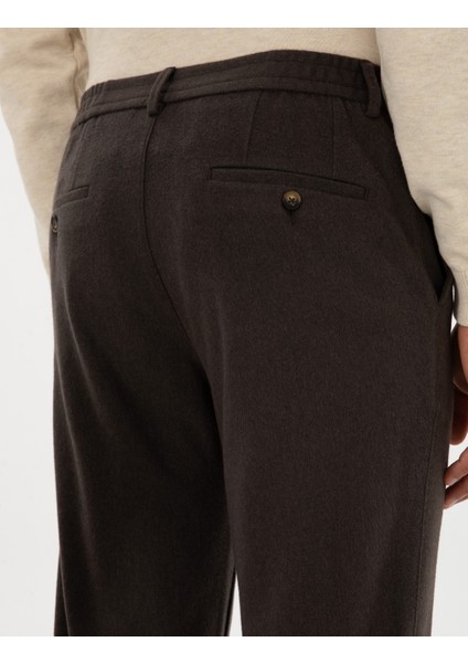Erkek Kahverengi Slim Fit Flanel Dokulu Kumaş Pantolon 50317639-VR029