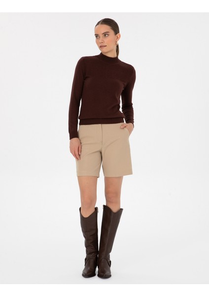 Kadın Kahverengi Slim Fit Basic Kazak 50315768-VR029