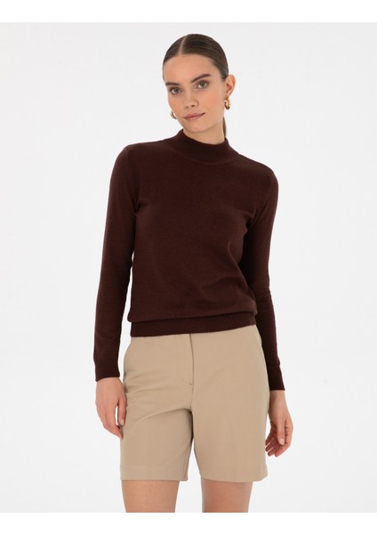 Kadın Kahverengi Slim Fit Basic Kazak 50315768-VR029 fırsatları