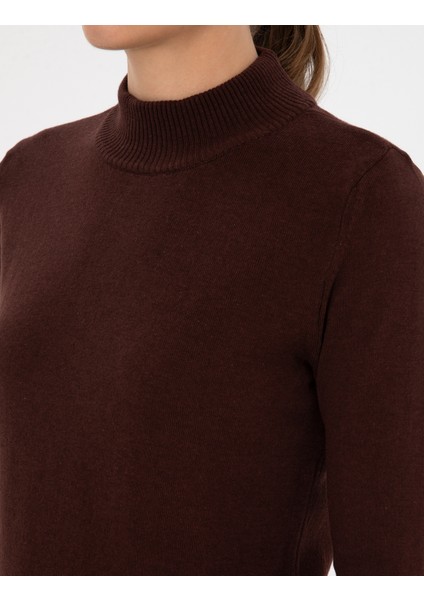 Kadın Kahverengi Slim Fit Basic Kazak 50315768-VR029