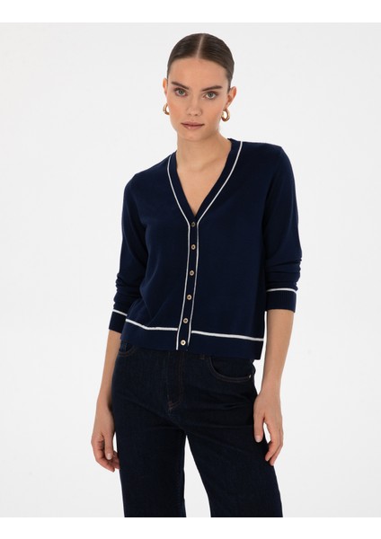Kadın Lacivert Slim Fit Triko Hırka 50316344-VR033