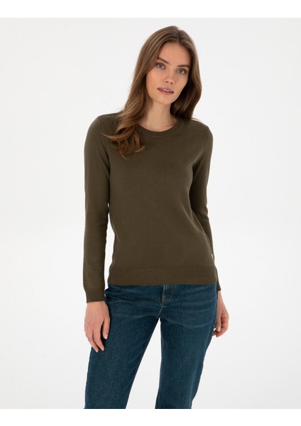 Kadın Haki Slim Fit Basic Kazak 50315758-VR027