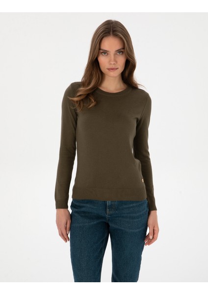 Kadın Haki Slim Fit Basic Kazak 50315758-VR027 modelleri