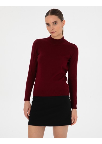 Kadın Vişne Slim Fit Basic Kazak 50315768-VR223