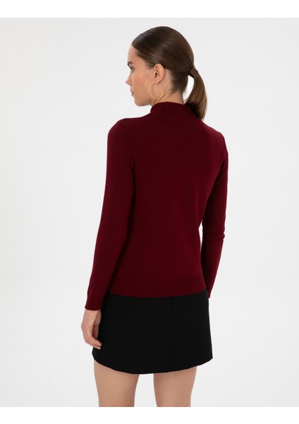 Kadın Vişne Slim Fit Basic Kazak 50315768-VR223 indirimleri