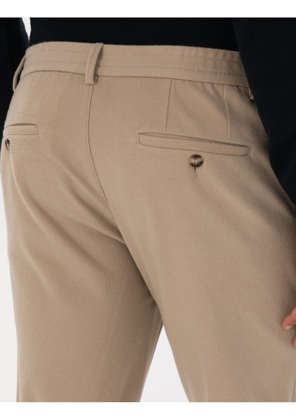 Erkek Bej Slim Fit Flanel Dokulu Kumaş Pantolon 50317639-VR011