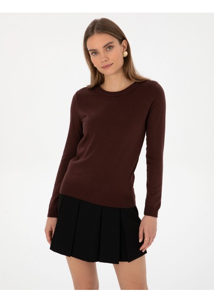 Kadın Kahverengi Slim Fit Basic Kazak 50315758-VR029