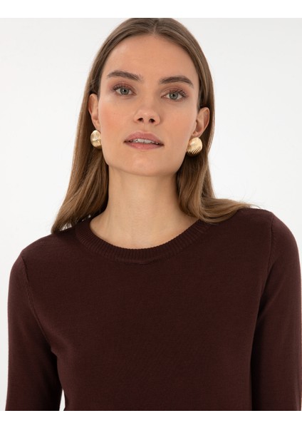 Kadın Kahverengi Slim Fit Basic Kazak 50315758-VR029 fiyatları