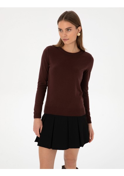 Kadın Kahverengi Slim Fit Basic Kazak 50315758-VR029 modelleri