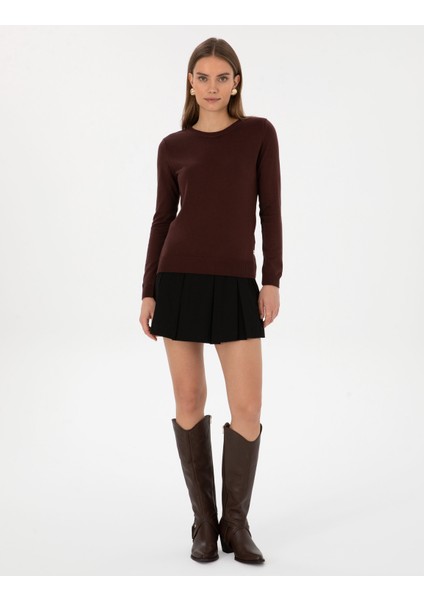 Kadın Kahverengi Slim Fit Basic Kazak 50315758-VR029 fırsatları