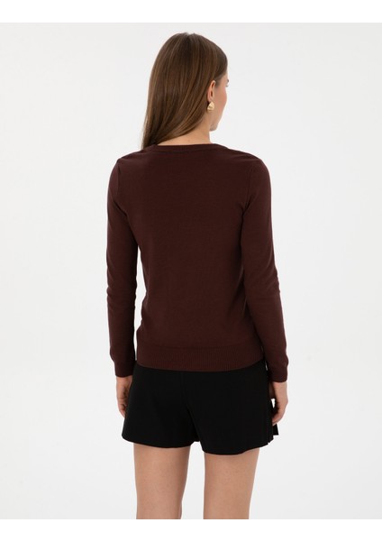 Kadın Kahverengi Slim Fit Basic Kazak 50315758-VR029 indirimleri