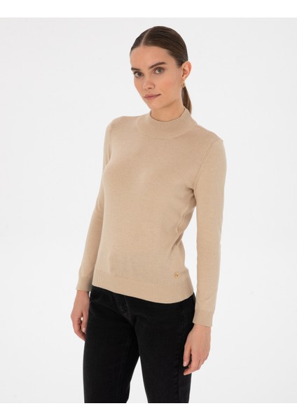 Kadın Bej Slim Fit Basic Kazak 50315768-VR011