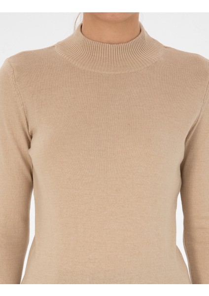 Kadın Bej Slim Fit Basic Kazak 50315768-VR011