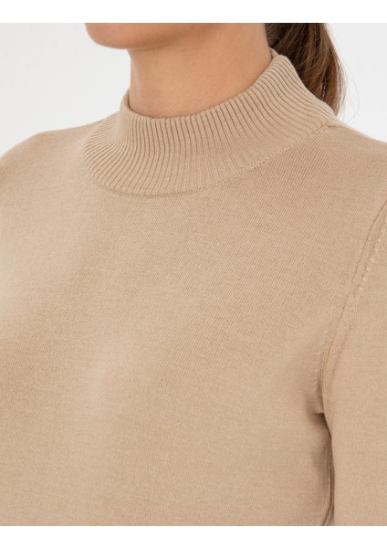 Kadın Bej Slim Fit Basic Kazak 50315768-VR011