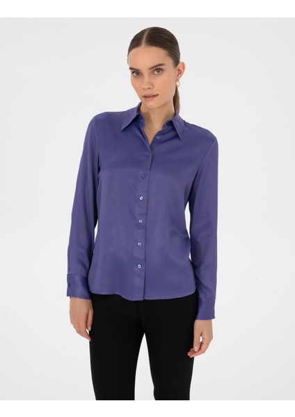 Kadın Mor Regular Fit Uzun Kollu Gömlek 50318229-VR038
