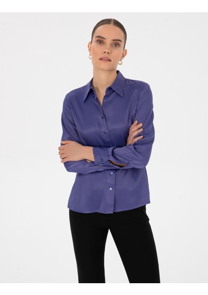 Kadın Mor Regular Fit Uzun Kollu Gömlek 50318229-VR038 modelleri