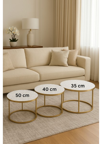 Oturma Odası ve Salon Için Dekoratif 3’lü Sehpa Örtüsü Takımı Pvc Modern Şık Tasarım Set Silinebilir