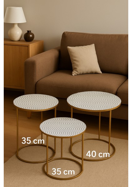 Oturma Odası ve Salon Için Dekoratif 3’lü Sehpa Örtüsü Takımı Pvc Modern Şık Tasarım Set Silinebilir modelleri