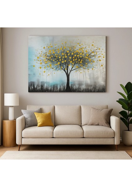 Altın Renkli Dokulu Soyut Ağaç El Yapımı Kanvas Tablo fırsatları