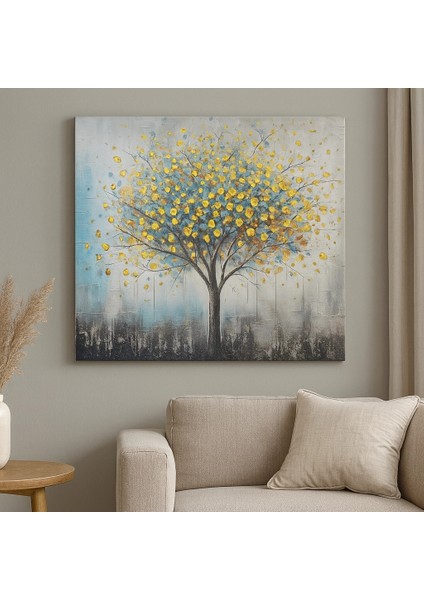 Altın Renkli Dokulu Soyut Ağaç El Yapımı Kanvas Tablo indirimleri