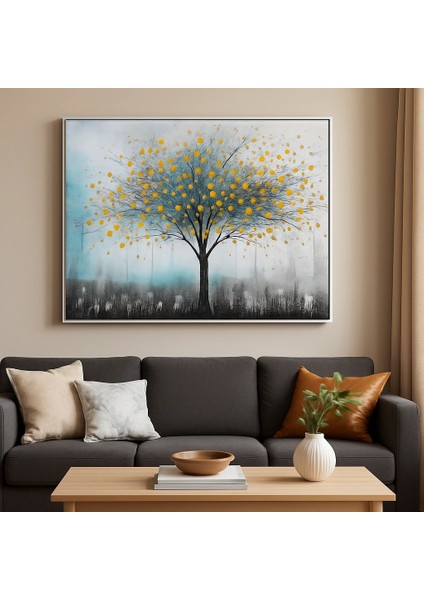 Altın Renkli Dokulu Soyut Ağaç El Yapımı Kanvas Tablo