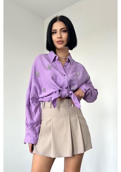 Lila Kristal Taşlı Gömlek fırsatları