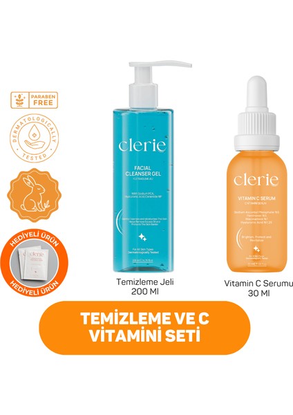 Yoğun C Vitamini Serum (%6 Sodium Ascorbyl Phosphate) ve Gözenek Temizleyici Yüz Yıkama Jeli - Clerie İkili Set