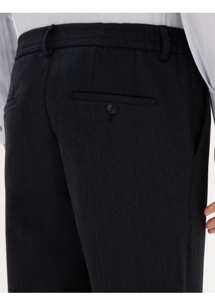 Erkek Lacivert Slim Fit Flanel Dokulu Kumaş Pantolon 50317639-VR033