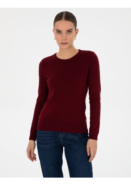 Kadın Vişne Slim Fit Basic Kazak 50315758-VR223