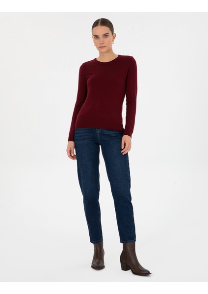 Kadın Vişne Slim Fit Basic Kazak 50315758-VR223 fırsatları