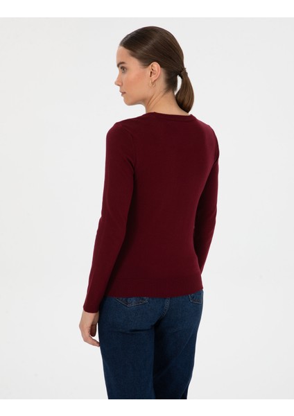 Kadın Vişne Slim Fit Basic Kazak 50315758-VR223 indirimleri