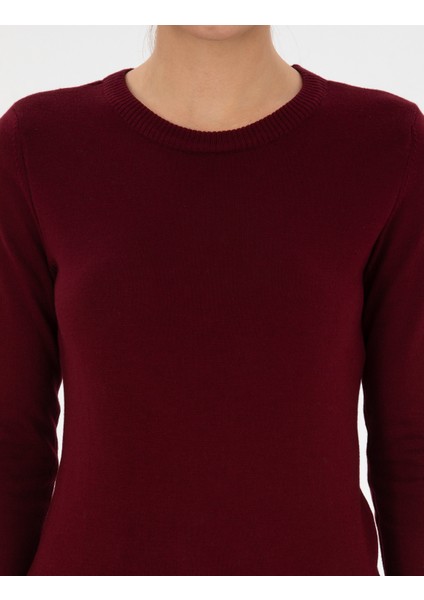 Kadın Vişne Slim Fit Basic Kazak 50315758-VR223