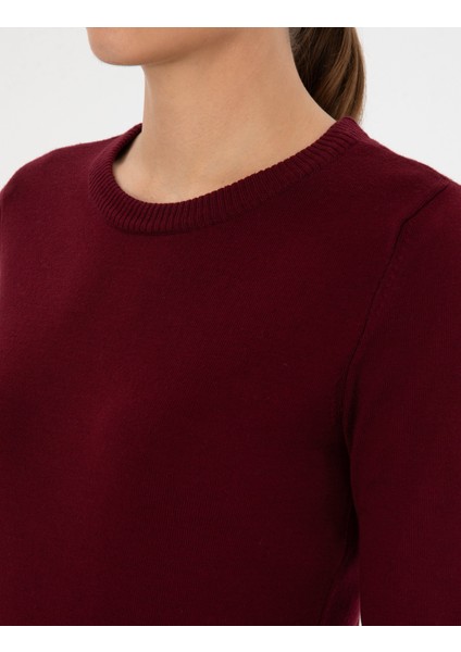 Kadın Vişne Slim Fit Basic Kazak 50315758-VR223