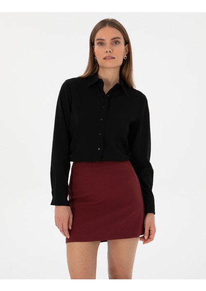 Kadın Siyah Regular Fit Uzun Kollu Gömlek 50318195-VR046