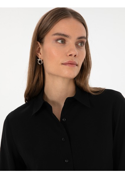 Kadın Siyah Regular Fit Uzun Kollu Gömlek 50318195-VR046 fiyatları