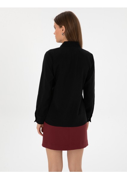 Kadın Siyah Regular Fit Uzun Kollu Gömlek 50318195-VR046 indirimleri