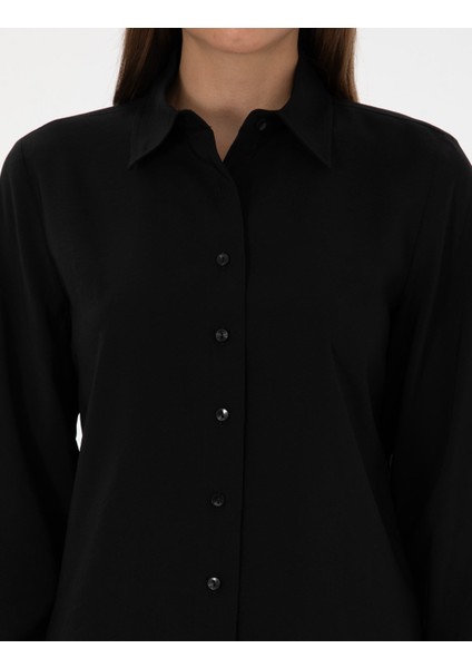 Kadın Siyah Regular Fit Uzun Kollu Gömlek 50318195-VR046