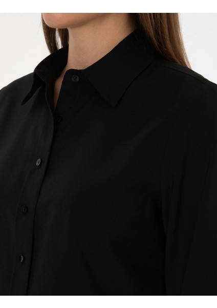 Kadın Siyah Regular Fit Uzun Kollu Gömlek 50318195-VR046