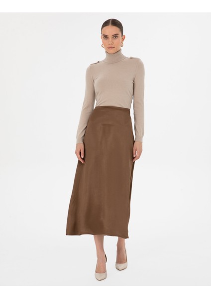 Kadın Koyu Kahverengi A Kesim Dokuma Etek 50318241-VR084