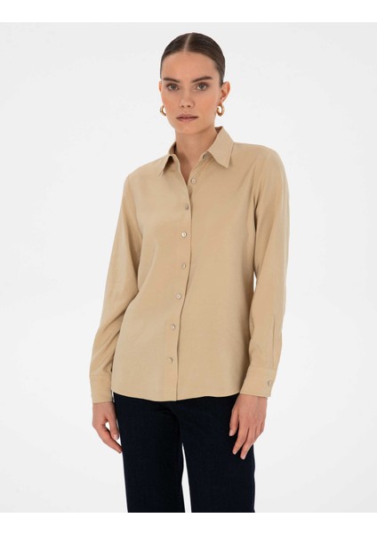 Kadın Bej Regular Fit Uzun Kollu Gömlek 50318195-VR011