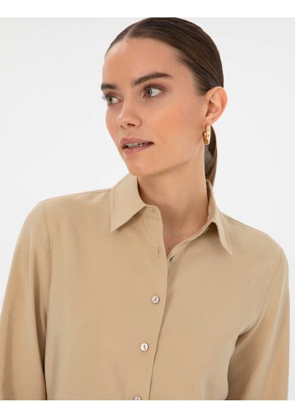 Kadın Bej Regular Fit Uzun Kollu Gömlek 50318195-VR011 fiyatları
