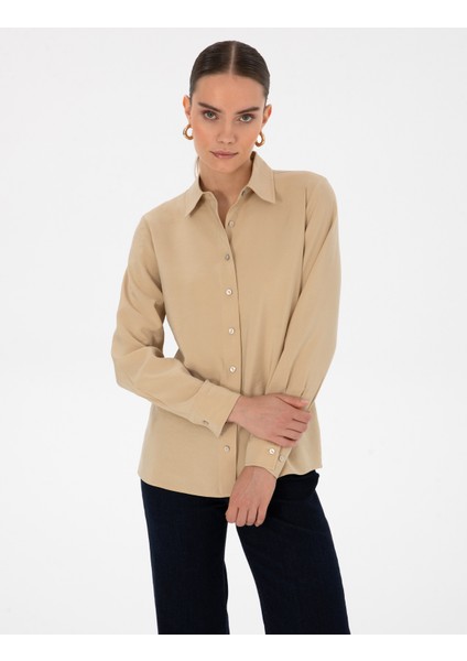 Kadın Bej Regular Fit Uzun Kollu Gömlek 50318195-VR011 modelleri