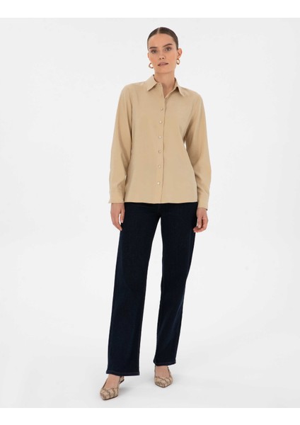 Kadın Bej Regular Fit Uzun Kollu Gömlek 50318195-VR011 fırsatları